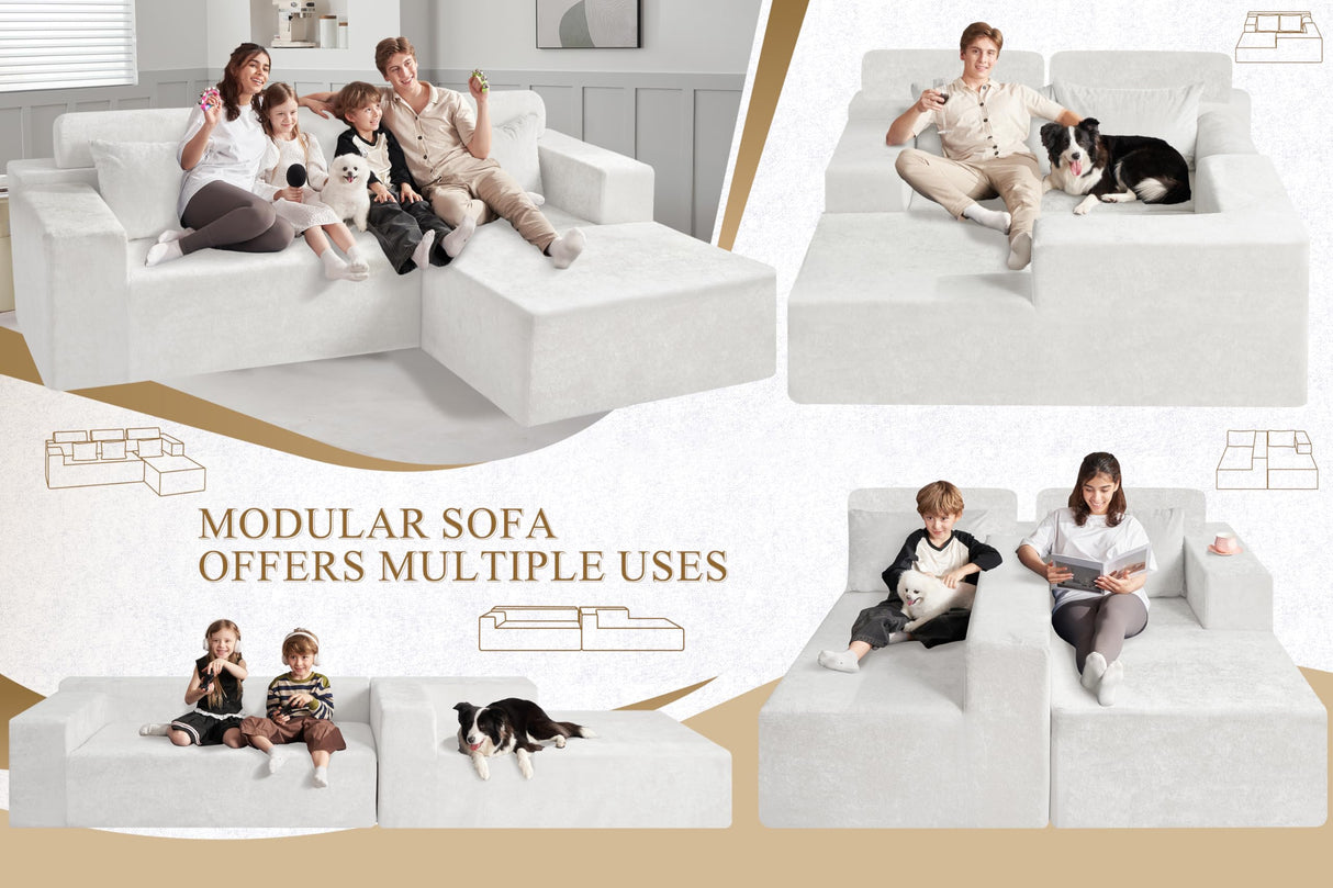 HABUTWAY 105" L-Shape Modular Sectional Sofa Couch for Living Room,No Assembly Required,Modular Comfy Sofa with Deep Seat for Living Room Bedroom,Luxury Distressed Velvet(Right,Beige) HABUTWAY