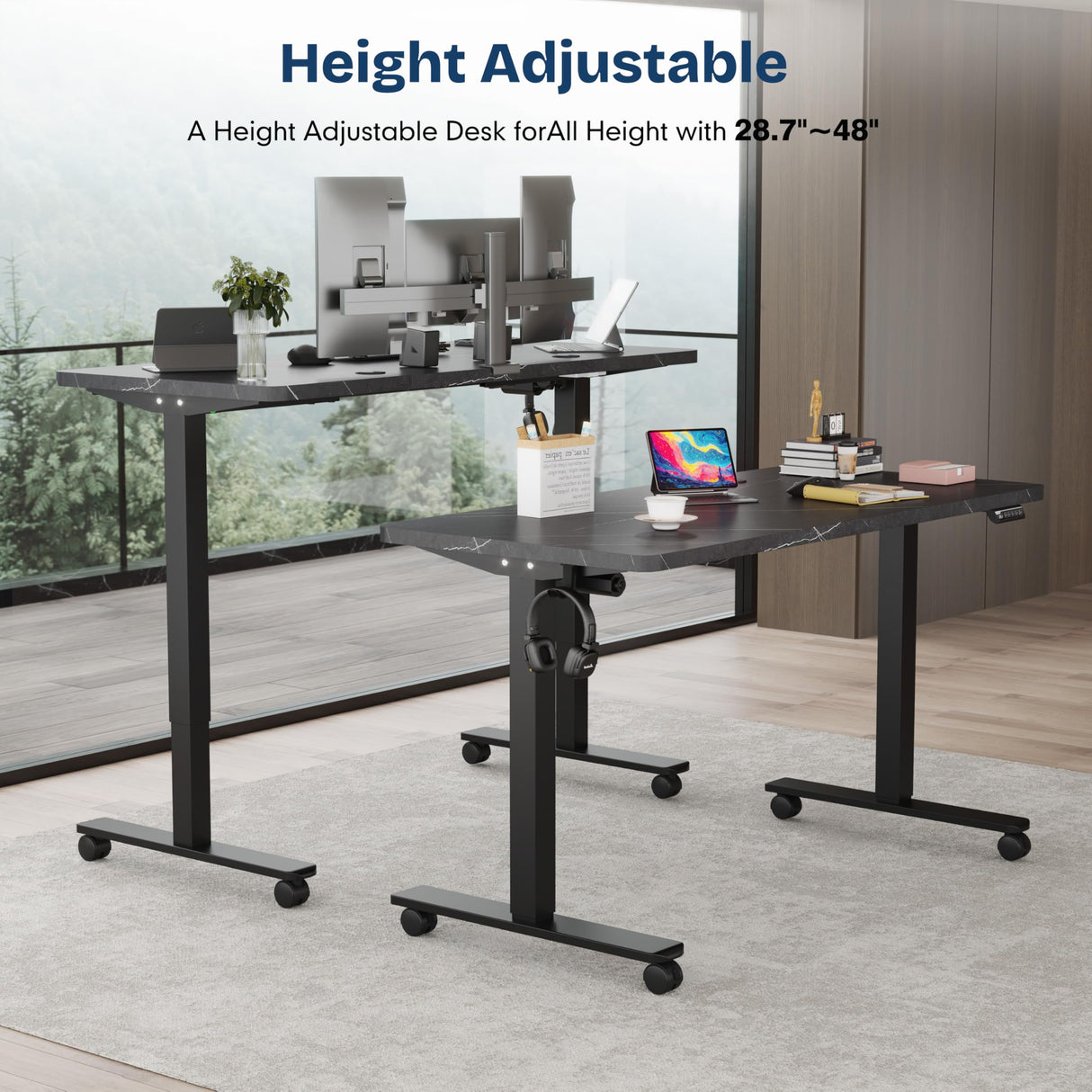 Monomi Height Adjustable Electric Standing Desk, 55 x 24 Inches Stand up Desk, Sit Stand Home Office Computer Desk(Black Frame+Marble Black Top) Monomi