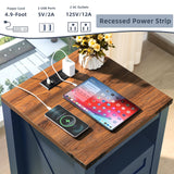 Joaxswe Nightstand with Charging Station, Farmhouse Night Stand with 2 Drawers and Shelf Storage, Blue Wooden Side End Table, Bedside Cabinet for Bedroom, Living Room, Closet,Office Joaxswe