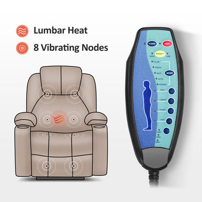 MCombo Medium Power Lift Recliner Chair Sofa with Massage and Heat for Elderly, 3 Positions, Cup Holders, and USB Ports, 2 Side Pockets, Fabric 7040 (Medium, Gray)