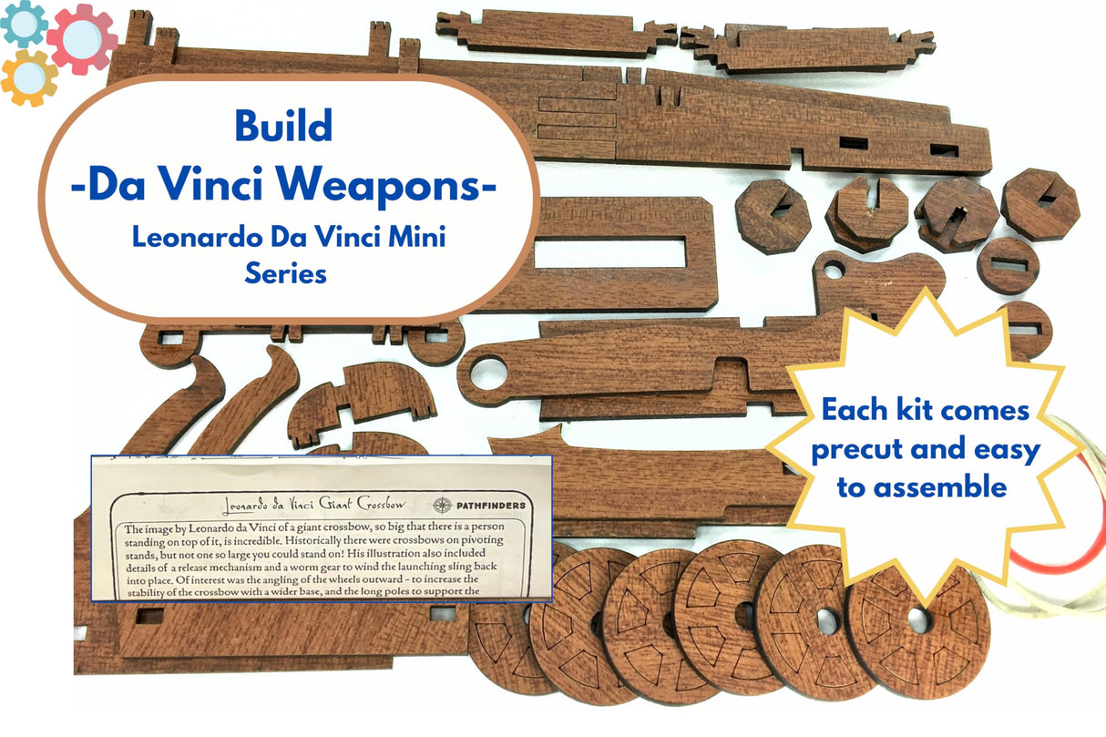 PATHFINDERS Leonardo Da Vinci weapons mini model kits catapult crossbow bombard set of 3 Engineering kits Educational Toys for Kids Science kit for Kids Age 8-10 10-12 stem Projects Wood Building Kits Pathfinders
