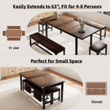 Einhomn 5 Pieces Dining Room Table Set for 4-6, 63" Extendable Kitchen Table Set with 2 Benches & 2 Stools, Small Dining Table Set with Metal Frame & MDF Board, Walnut Einhomn