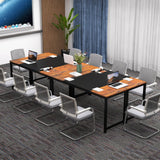 Tangkula 63” x 24” Conference Table Set of 2, Meeting Table with Metal Frame & Adjustable Foot Pads, Seminar Boardroom Table, Training Table for Office, Black & Rustic Brown Tangkula