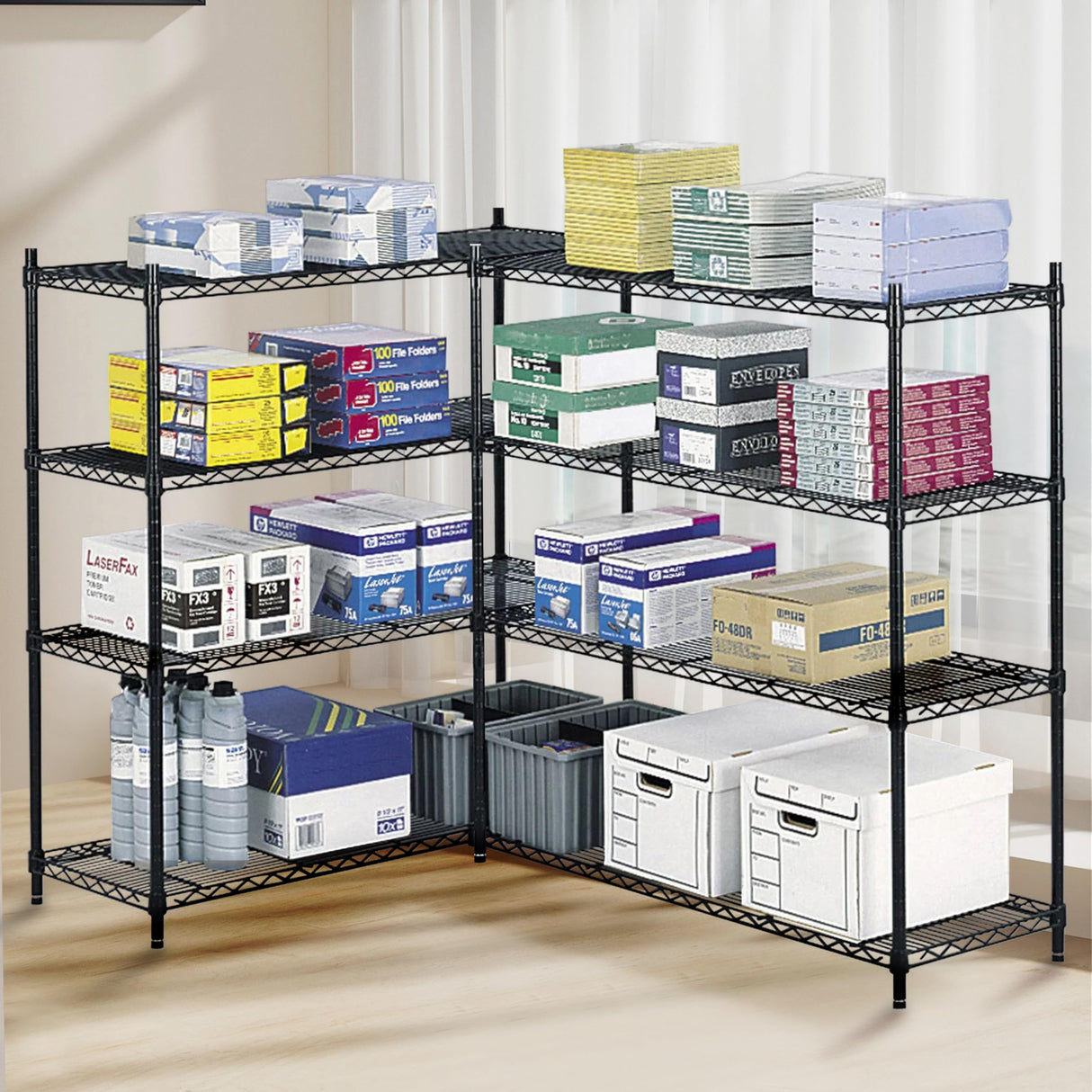Healsmat Heavy Duty 4-Tier Shelving Units Adjustable, Wire Shelf with 800 lbs Capacity (200 per Shelf), 24" D x 14" W x 47 "H, Black, 4 Levels, Storage Shelf with Wheels & Leveling Feet HealSmart