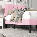 HAOARA Twin Size Platform Bed Frame with Upholstered Button Tufted Headboard, Mattress Foundation with Wooden Slat Support, Noise Free, No Box Spring Needed, Easy Assembly, Pink Velvet HAOARA