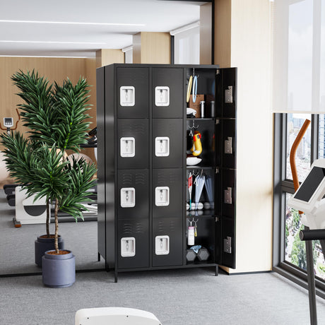 METAN Metal Locker for School Office Gym Bedroom, 12 Doors Black Steel Storage Locker Cabinet for Employees, Industrial Storage Locker, Assembly Required (12 Door-Black) METAN