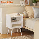 SUPERJARE Nightstands with Charging Station, Bedside Table Set of 2 with PE Rattan Drawers, Rattan Side Table with Storage & Solid Wood Feet, End Table for Bedroom, White SUPERJARE