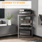 HOMCOM TV Stand, AV Media Stand, Corner Audio Tower with Storage Shelves and Steel Frame, Living Room Storage, Brown HOMCOM