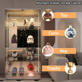 lunhung 65"H Glass Display Cabinet with LED Lights & Mirror Back Panel, 2 Doors Curio Storage Cabinet w/ Adjustable Feet & Lock, 4-Shelf Wood Top Display Case Bookshelf for Living room,Hallway (White) lunhung