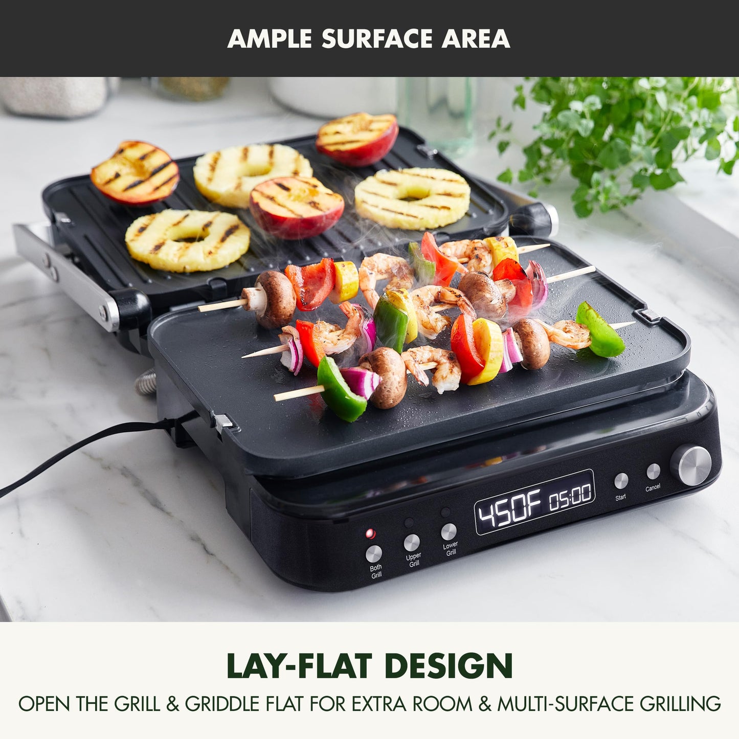 GreenPan 6-in-1 Multifunction Contact Grill & Griddle, Healthy Ceramic Nonstick Reversible Grill & Griddle Plates, Dual Heat Settings, Closed Panini Press, Open Flat Surface, PFAS-Free, Matte Black