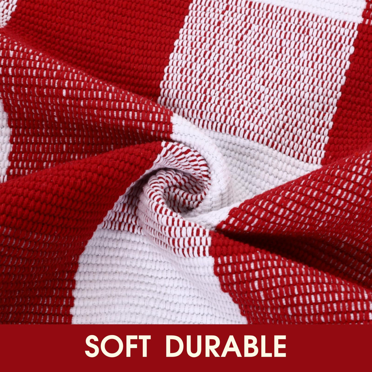 Christmas Red and White Plaid Rug, 28 x 43 Inches Cotton Hand-Woven Layered Door Mat for Front Porch, Entryway, Outdoor Holiday Decor, Washable Buffalo Check Rug for Home, Patio, Kitchen Homydecor