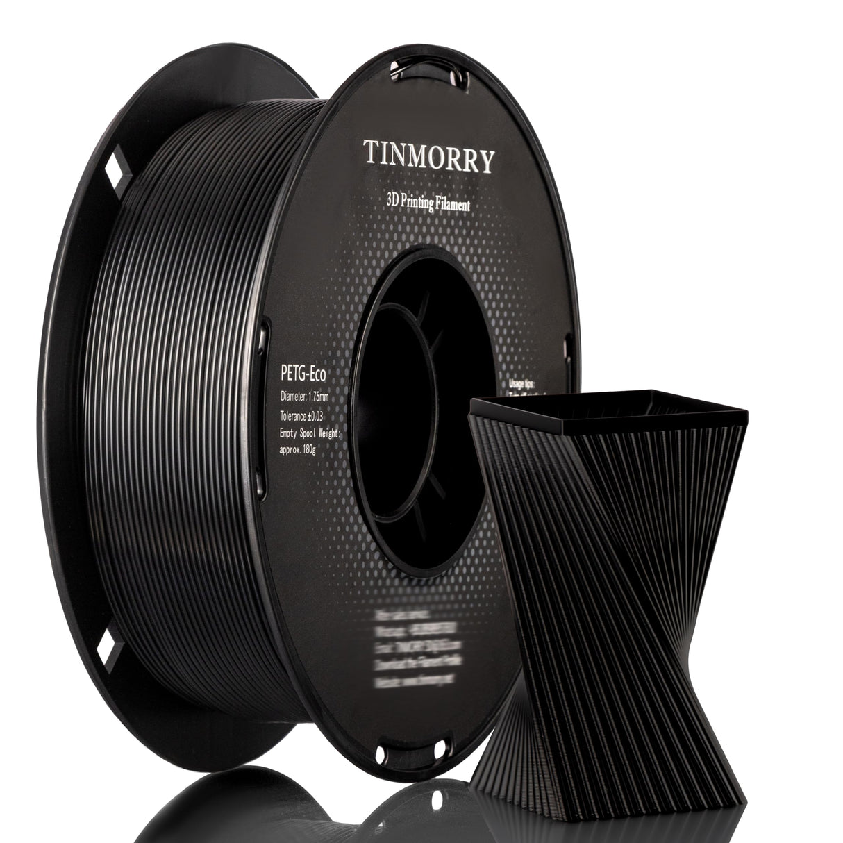 PETG Filament 1.75mm, TINMORRY Rapid PETG-Eco 3D Printer Filament, Compatible with Bambu FDM 3D Printer, 1 KG 1 Spool, Black TINMORRY