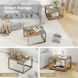 Giantex Nesting Coffee Table Set of 2, Stackable 2-Tier End Tables with Storage Shelf, Rubber Wood Frame, Farmhouse Nesting Tables for Living Room Bedroom Small Space, Grey Oak Giantex