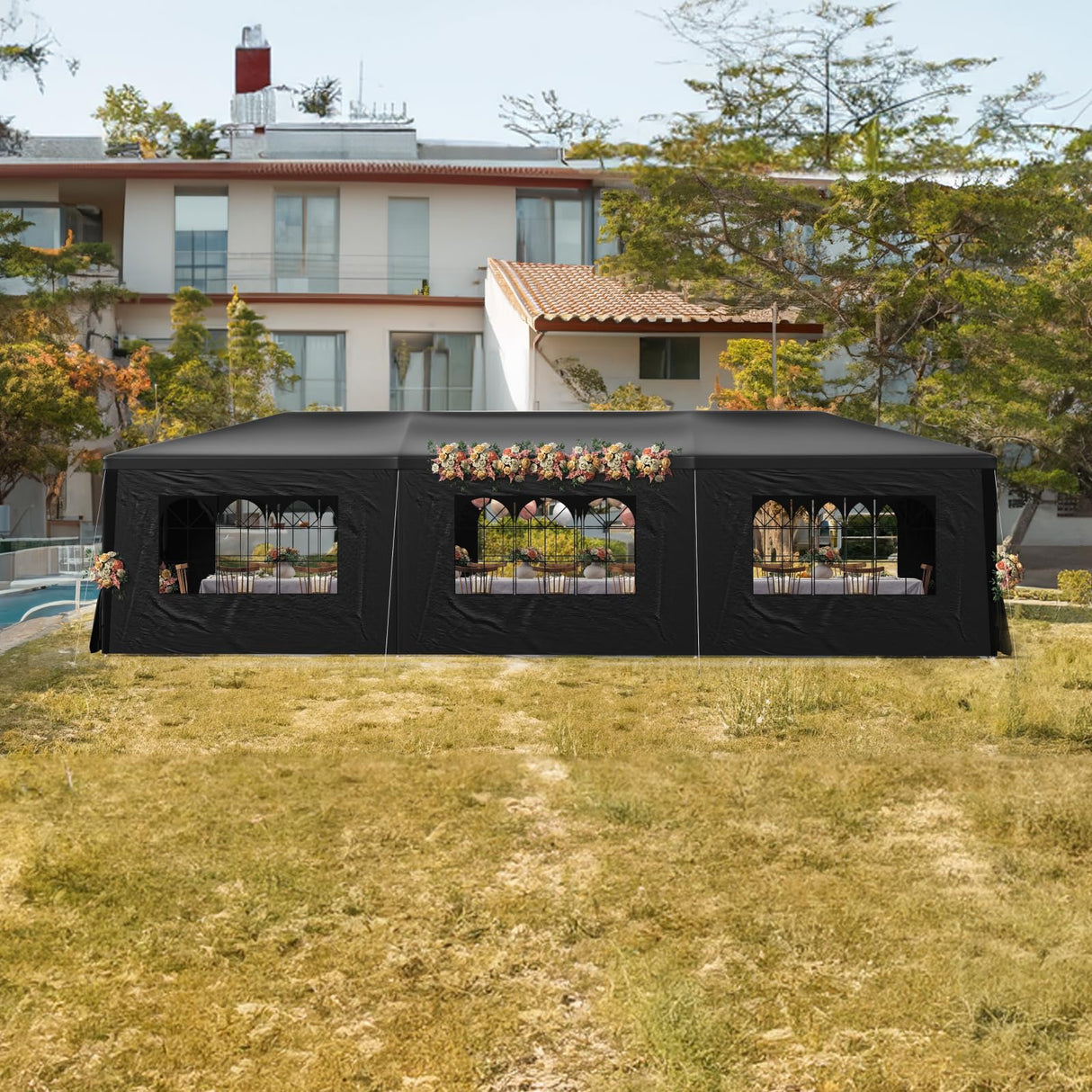10x30FT Black Party Tent Outdoor Canopy Tent Heavy Duty Wedding Tent Waterproof Patio Gazebo Event Tents for Parties with 8 Removable Sidewalls Perfect for Holiday Birthday Graduation BBQ susici