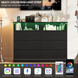 GarveeHome Dresser for Bedroom, 6 Drawer Dresser with LED Lights and Charging Station, Wide Chest of 6 Drawers with Open Space, Modern Large Capacity Storage Cabinet, Living Room, Hallway, Black GarveeHome