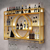 OMKUOSYA Wine Rack Wall Mounted with LED Light, 3-Tier Metal Floating Bar Shelves Wine Glass Holder, Liquor Bottle Storage Display Shelf for Home Bar, Dining Room & Kitchen (Gold, 39.4in/100cm) OMKUOSYA