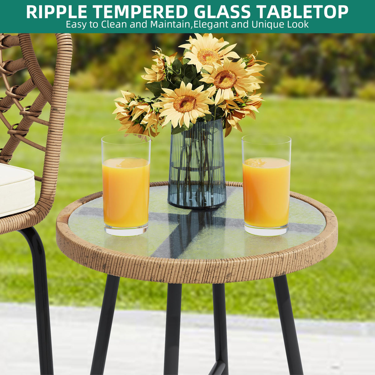 YITAHOME Accent Chairs Set of 2, Wicker Arm Chair with Soft Cushion, Comfy Living Room Chairs Mid-Century Modern Reading Chairs with Side Table for Living Room, Bedroom, Balcony, Beige YITAHOME