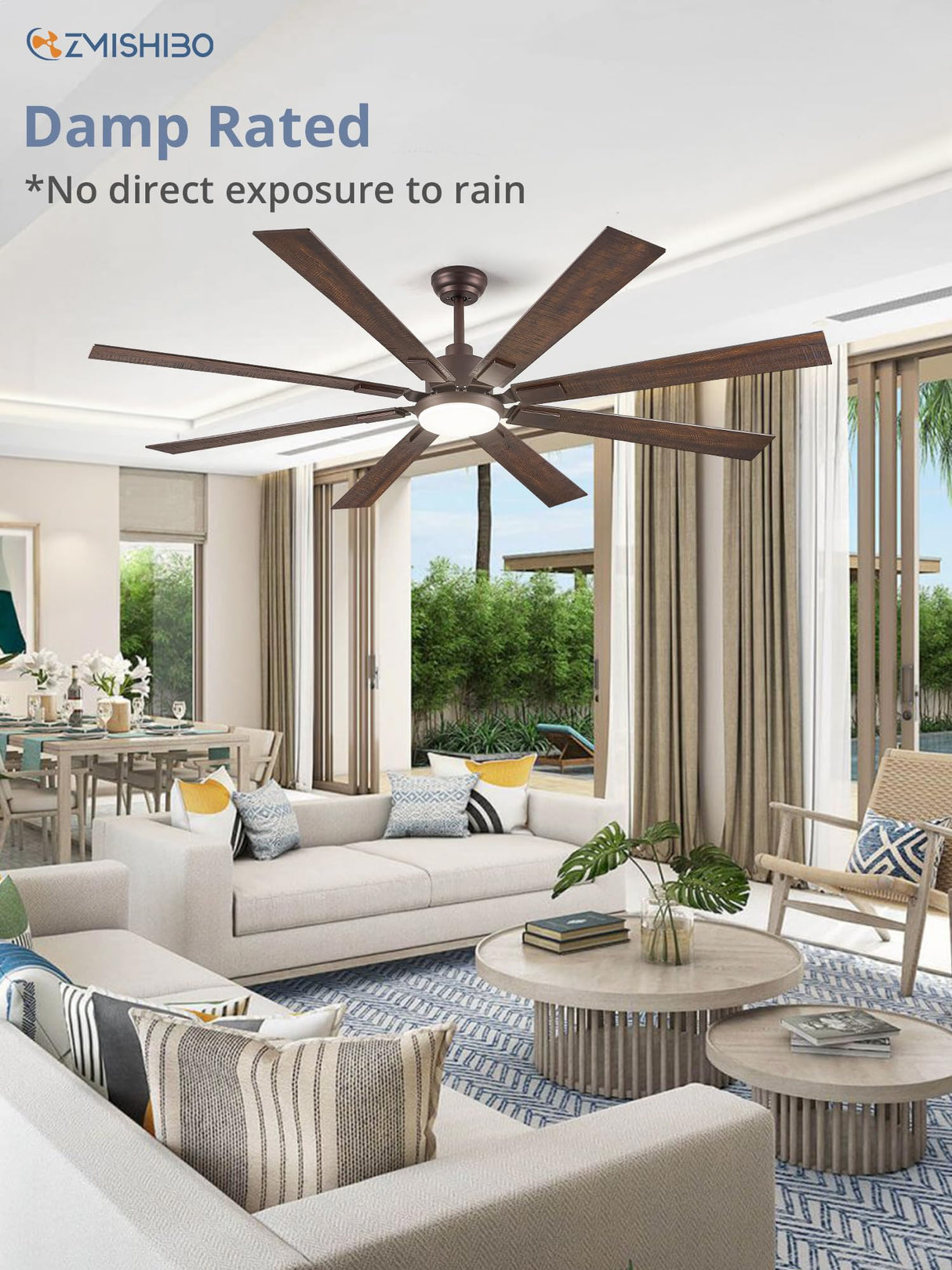 ZMISHIBO 72 inch Oil Rubbed Bronze Ceiling Fans with Lights and Remote, Indoor/Outdoor Farmhouse Ceiling Fan for Living Room Patio, 6 Speed Reversible Quiet DC Motor, 3CCT, Dual Finish Blades ZMISHIBO
