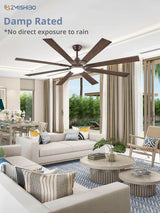 ZMISHIBO 72 inch Oil Rubbed Bronze Ceiling Fans with Lights and Remote, Indoor/Outdoor Farmhouse Ceiling Fan for Living Room Patio, 6 Speed Reversible Quiet DC Motor, 3CCT, Dual Finish Blades ZMISHIBO