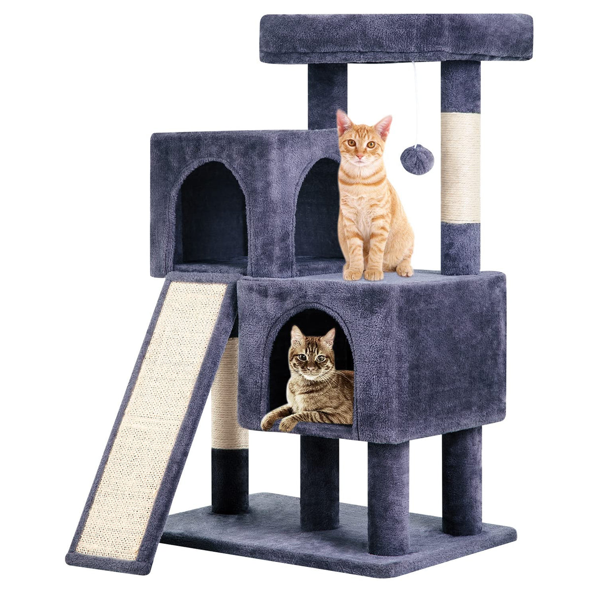 BestPet 36 inches Cat Tree for Indoor Cats Cat Tower with Scratching Posts Multi-Level Cat Furniture Condo with Ramp, Perch Spacious Cat Cave & Funny Toys for Kittens House,Dark Grey BestPet