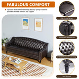 LEVNARY Mid-Century Modern Leather Couch, 80" Large Upholstered Sofa with High Back, Chesterfield Sofa Sleeper Settee with Solid Wood Legs, Tufted 3 Seater Wide Couches for Living Room Office (Brown) LEVNARY