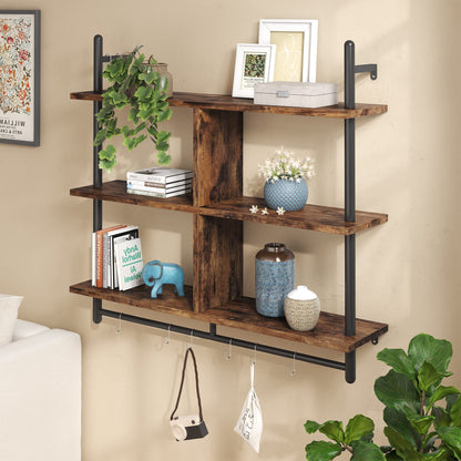 Bestier 3-Tier Rustic Brown Floating Pipe Shelving Unit for Kitchen and Living Room - WoodArtSupply