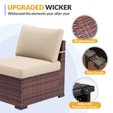 Patio Furniture Set, 7 Pieces Outdoor Modular Conversation Set Wicker Sectional Sofa for All Weather Rattan Patio Couch for Porch Garden Backyard Balcony Poolside (Khaki) Poteban