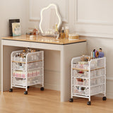 Rolling Makeup Cart Organizer with 3 Drawers, 4-Tier Narrow Floor Skincare Organizers with dividers, Vanity Organizer Cosmetics Display Cases for Makeup Brush, Hair Tool, White Jakyitvi