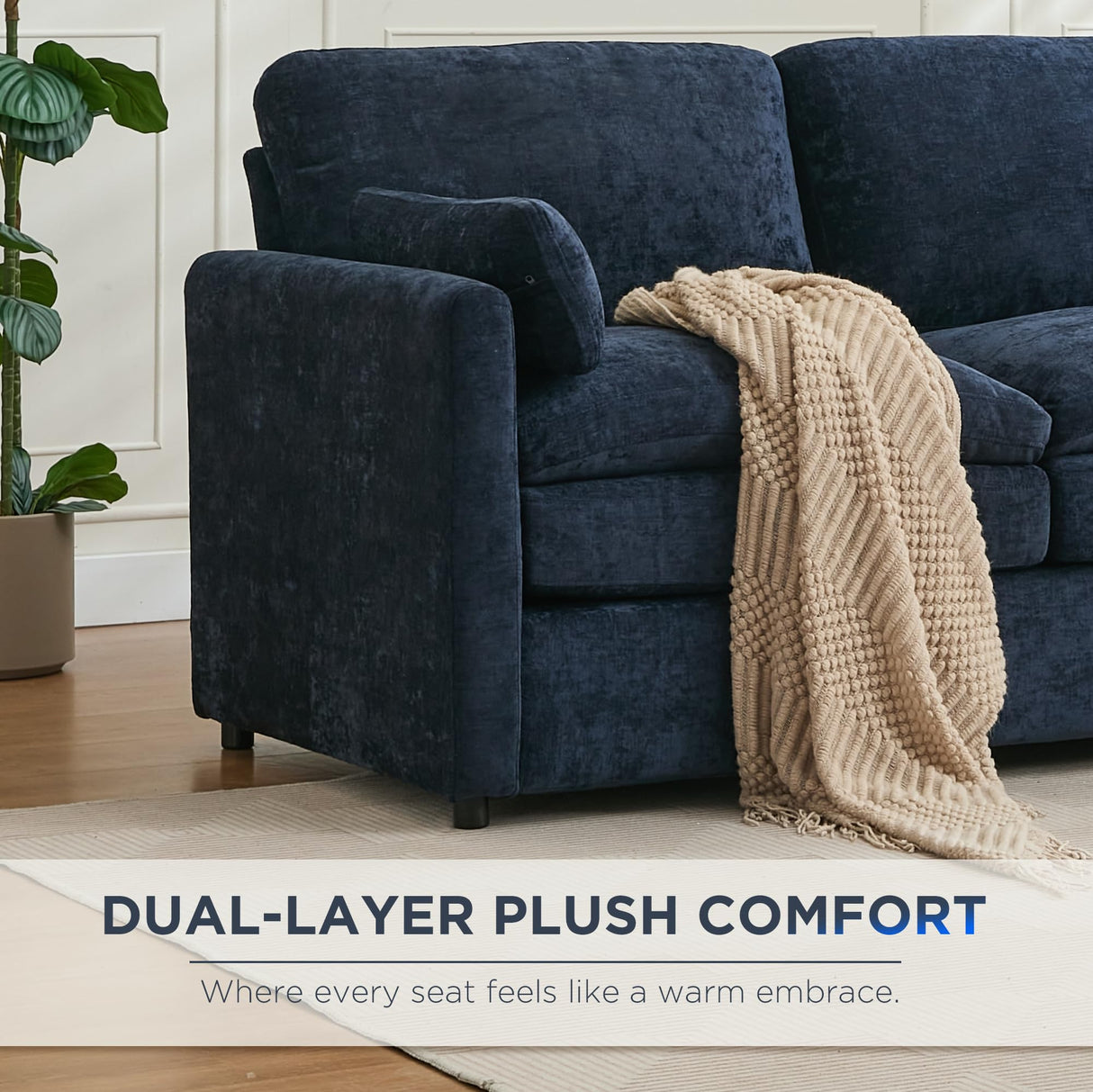 Tbfit 89" Cloud Modern Sofa, Comfy 3-Seater Couch w/Pillows, Pocketed Spring Seats, Plush Foam Cushions, Chenille Fabric Removable Cover, Soft Upholstered Living Room Furniture Home Apartment, Blue Tbfit