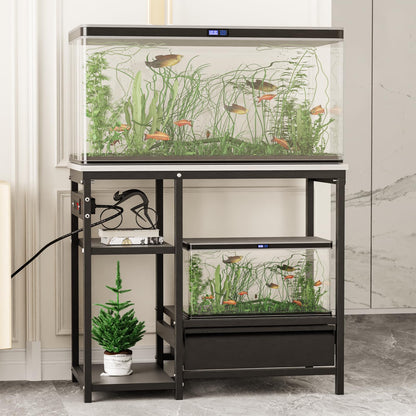 40-50 Gallon Fish Tank Stand Aquarium Stand with Power Outlet 36.6''×19.7'' Fish Tank Table with Drawer fits Aquarium Turtle Tank or Reptile Terrariums