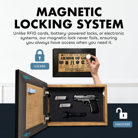 Full Armor of God Wall Gun Safe - Religious Hidden Gun Safe - Handcrafted Concealment Furniture for Guns - Quick Access Firearm Storage with Magnetic Lock - Hidden Shelf Safe by Bellewood Designs Bellewood Designs