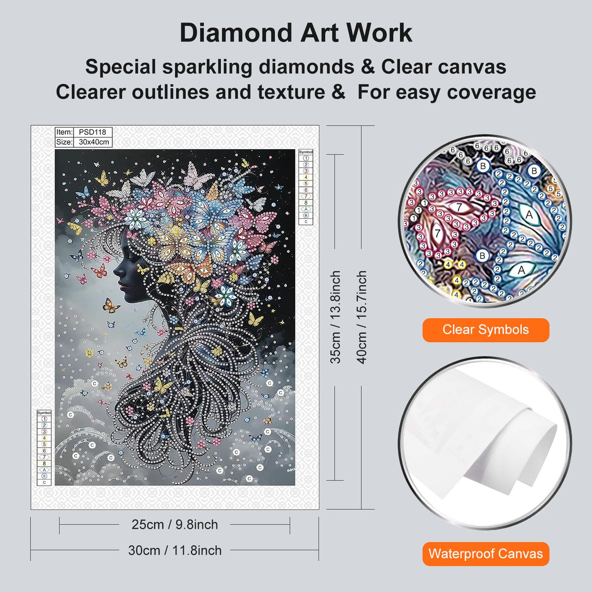 WSLWXSHM 5D Special Shape Diamond Art Kits for Beginners, Diamond Painting Kits for Adults Butterfly Lady, Crystal Rhinestones Diamond Painting for Home Wall Decoration Gift 12×16inch/30×40cm WSLWXSHM