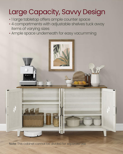 VASAGLE Storage Cabinet, Buffet Cabinet, Sideboard, Credenza, with Adjustable Shelves, for Living Room, Entryway, Rustic White and Honey Brown ULSC381W01