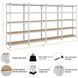 Topeakmart 4PCS 5-Tier Utility Shelves, Metal Storage Shelves Garage Shelving Unit Adjustable Garage Storage Shelves Storage Racks Heavy Duty Shed Shelving- Silver, 35.5 x 17.5 x 72 Inch Topeakmart
