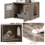 Heybly Cat tree, Wood Litter Box Enclosure with Food Station, All-in-one Indoor Cat Furniture with Large Platform and Condo, Modern Style Cat Tower, Hammock, Rustic Brown HCT103SG Heybly