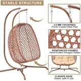 Double Swing Egg Chair with Stand, Foldable Wicker Hanging Swing for Outdoor Garden Patio, 2 Person Egg Chair Loveseat with Removable Cushions (Beige) iJLTMUU