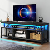 DWVO Living Room TV Stands for 70/65 inch TV LED Entertainment Center with Storage, Modern Television Stand, Industrial Media Console Cabinet with Power Outlets, Black DWVO