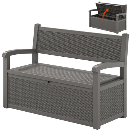 70 Gallon Outdoor Storage Bench Deck Box Lockable for Patio Furniture, Outdoor Porch Bench with Storage Waterproof for Cushions, Garden Tools and Pool Supplies, Grey LHBcraft
