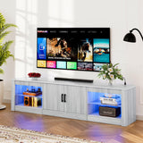 Algglobuy Modern TV Stand for 65 Inch TV with LED Lights, Entertainment Center with Adjustable Tempered Glass Shelves & Power Outlets, Media TV Console Table for Living Room, Bedroom Algglobuy