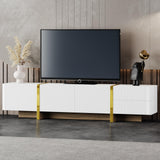 Merax Luxury Fluted TV Stand for Televisions Up to 80'', Modern Entertainment Center with Storage Cabinets & Drawers and Golden Wood Grain Legs, Smooth Media Console, for Living Room, White Merax