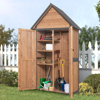 Outdoor Storage Shed with All Around Strong Metal Frame, Garden Shed with Floor, Wooden Tool House with Adjustable Shelfs, for Backyard Garden Patio Lawn (Wood, Extra Large)
