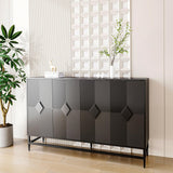 WILSHINE Sideboard Buffet with Storage Cabinet, 60" Black Buffets & Sideboards Credenza Wooden Entryway Table with 4 Doors and Adjustable Shelves for Dining Living Room Kitchen Coffee Bar WILSHINE