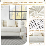 Comfy 3 Seater Sofa, 81-inch Oversized Boucle Couch with Deep Seat Design, Upholstered Sofa Couch with 2 Pillows, Modern Living Room Sofa with Stylish Metal Legs for Office, Waiting Room, White Teddy KINFFICT