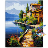 Artunion Lakeside Village Docks Paint by Numbers for Adults, Seadide Landscape Lake Paint by Number Kits, DIY Oil Painting Paint by Number Kits on Canvas Arts Craft for Home Wall Decor 16x20 Inch Artunion