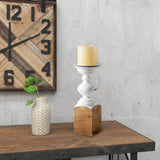 SOFE Wood Farmhouse Candle Holders, 11" Tall White Candle Holders for Pillar Candles, Rustic Candle Stand for Mantel, Coffee Centerpiece Table Decorations, Living Room, Dining Room Decor SOFE