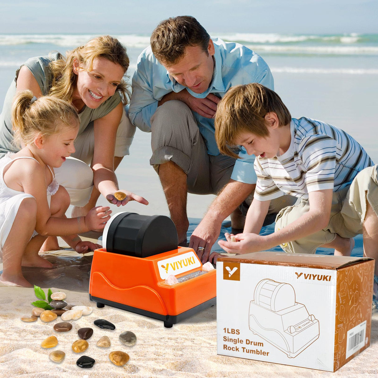 VIYUKI Rock Tumblers Kit - Includes Rough Gemstones, 4 Polishing Grits, Jewelry Fastenings,Operating Instruction, Great Stem Science Kit for Teen VIYUKI