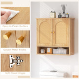 Tangkula Medicine Cabinet w/ 2 Rattan Doors, Wall Mounted Bathroom Cabinet Over The Toilet, Hanging Wall Storage Cabinet Cupboard for Laundry Room Kitchen Entryway (No Back, Natural) Tangkula
