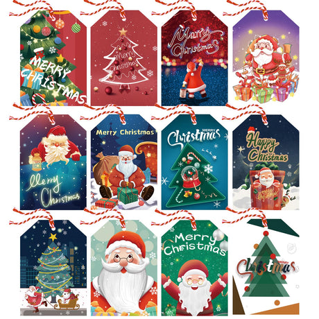 GZCQLKOR 120 Pcs Christmas Gift Tags, Christmas Hanging Tag Label for Christmas DIY Decorations Present Wrapping, with 20m / 66ft Christmas Ribbons, Gift Decoration, 12 Styles GZCQLKOR