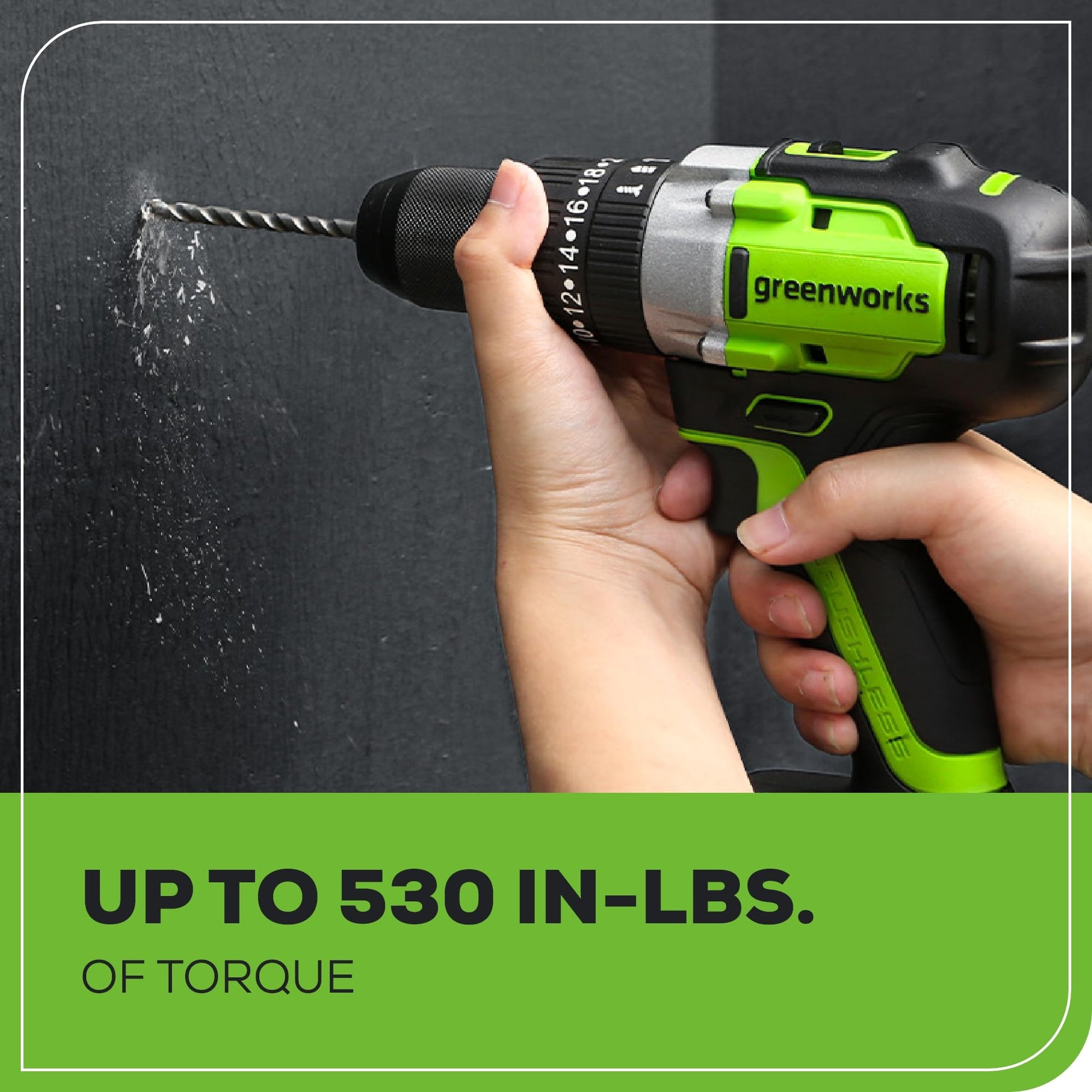 Greenworks 24V Brushless 1/2" Hammer Drill (530 in-lbs.) 2.0Ah Battery and Charger Included, DDG402 - WoodArtSupply