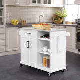 Yaheetech Kitchen Island Cart with Stainless Steel Top, Rolling Storage Cabinet on Wheels with Drawer & Wine Rack & Spice Rack, Sideboard Buffet with Towel Bar, White Yaheetech